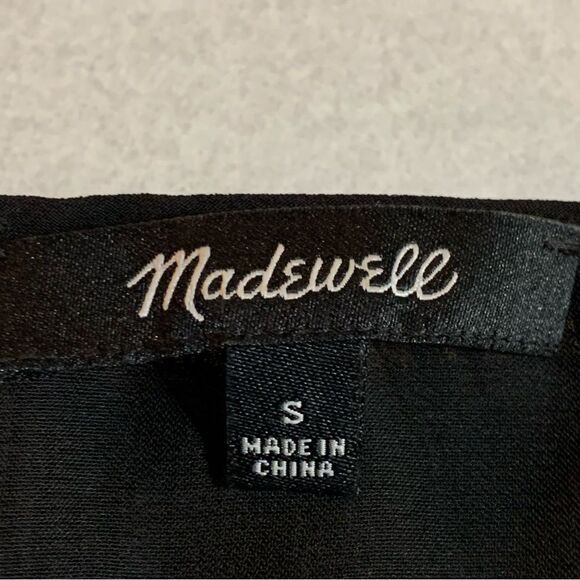 Madewell Tank Top Women’s Small Black Sheer Lined Crinkle Button Hole Tie Swing. - Picture 9 of 16